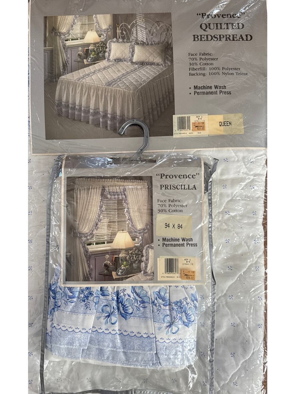 NWT American VTG Provence priscilla quilted queen bedspread & matching curtains